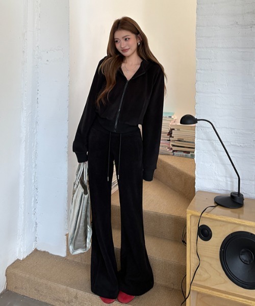 Aelina セットアップ フリーススウェット＋ハイウエストスラックス