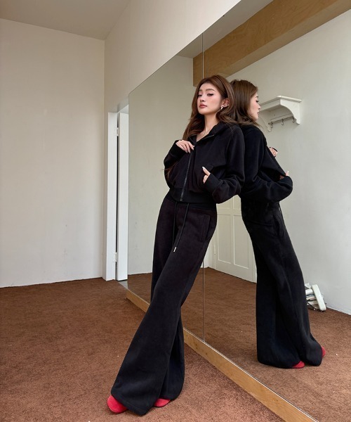 Aelina セットアップ フリーススウェット＋ハイウエストスラックス