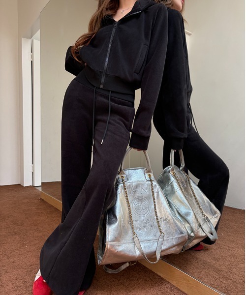 Aelina セットアップ フリーススウェット＋ハイウエストスラックス