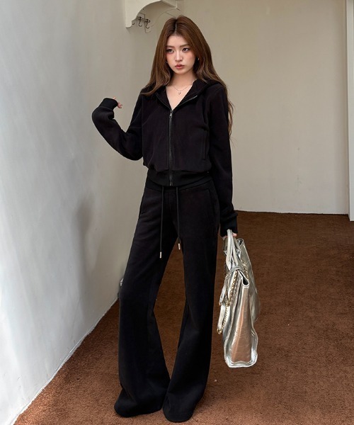 Aelina セットアップ フリーススウェット＋ハイウエストスラックス