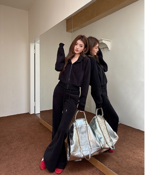 Aelina セットアップ フリーススウェット＋ハイウエストスラックス