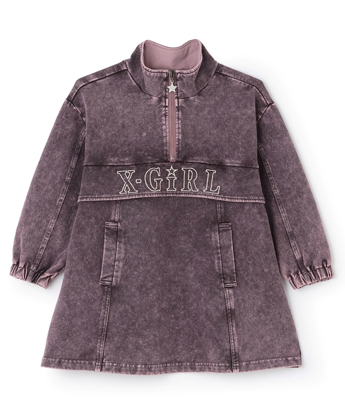 Xgirlフード付きデニムワンピース 120 X-girl Stages（エックスガールステージス） ワンピース ロゴ刺しゅう
