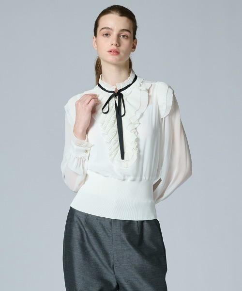 Sov. ブラウス シャツ ギャザーフリルデザインブラウス レディース