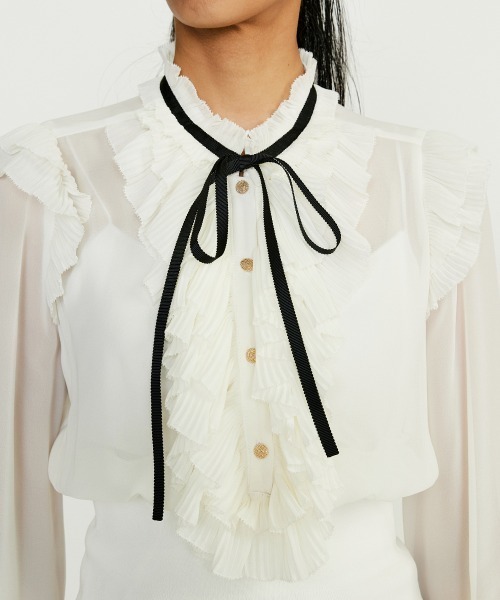 Sov. ブラウス シャツ ギャザーフリルデザインブラウス レディース