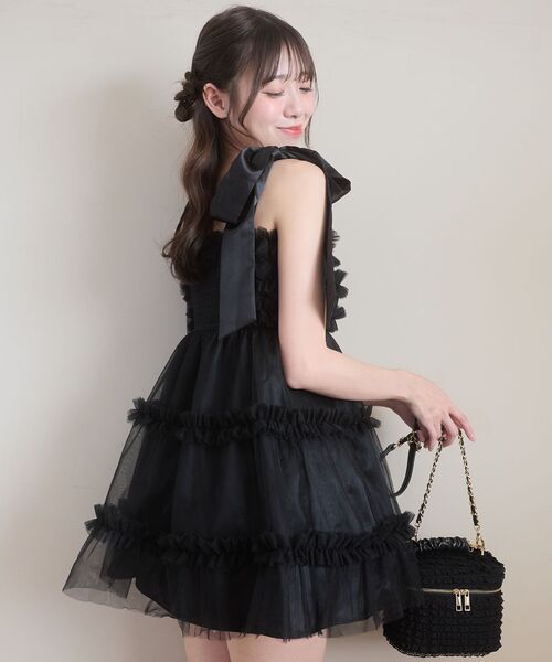 美品✨Leja チュールパイピングワンピース　２点セット　ブラック系　М MAJESTIC LEGON（マジェスティックレゴン） ワンピース フリルチュール