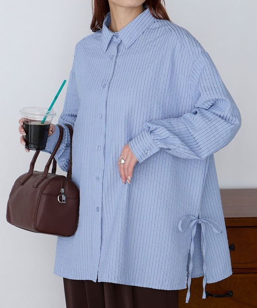 PEACE NOW サイドリボン ストライプブラウス Mサイズ natural couture ブラウス シャツ サイドリボンストライプシャツ