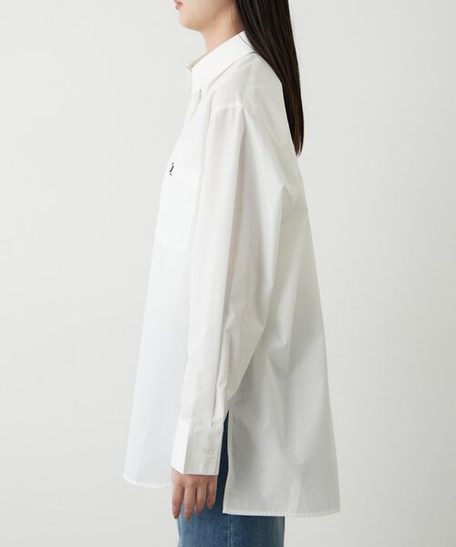 新品　ラウンジドレス　刺繍ウールシャツ　ホワイト Loungedress（ラウンジドレス） ブラウス シャツ ロゴ刺繍シャツ