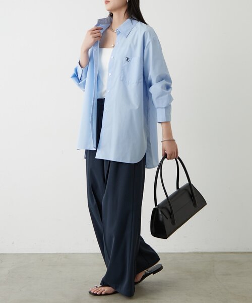 新品　Loungedress 刺繍シャツ　ラウンジドレス　ブルー Loungedress（ラウンジドレス） ブラウス シャツ ロゴ刺繍シャツ