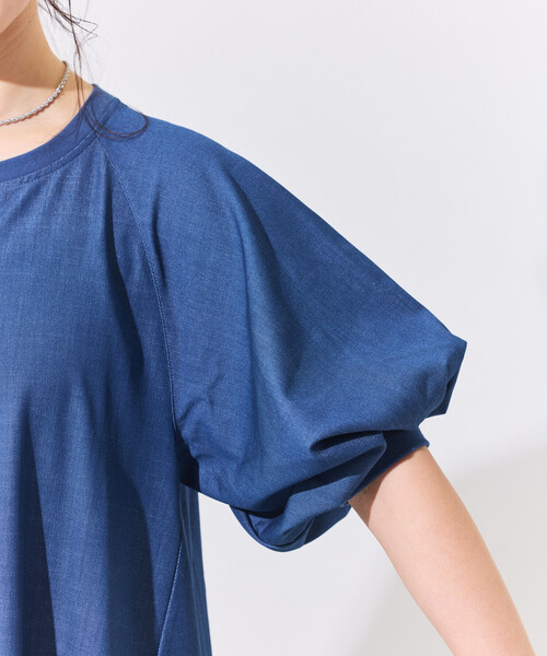 ワンピース THOUSAND MILE × FREAK'S STORE/サウザンドマイル 別注 UVカット パフスリーブワンピース/デニムライク/花柄の画像