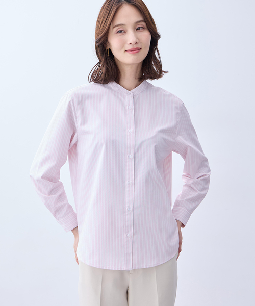 キューブ キューブ ロングシャツ ブラウス ストライプ柄 七分袖 38 ピンク other - キューブ キューブ ロングシャツ ブラウス ストライプ柄 七分