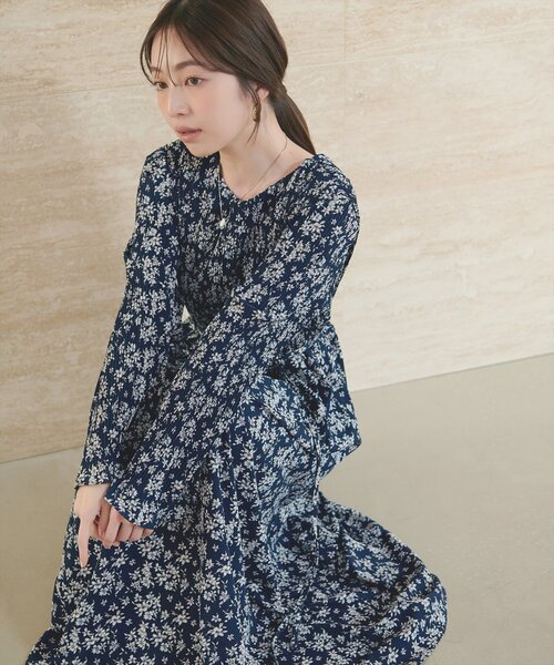 natural couture ワンピース 「osono」ベルト付きプリーツワンピース