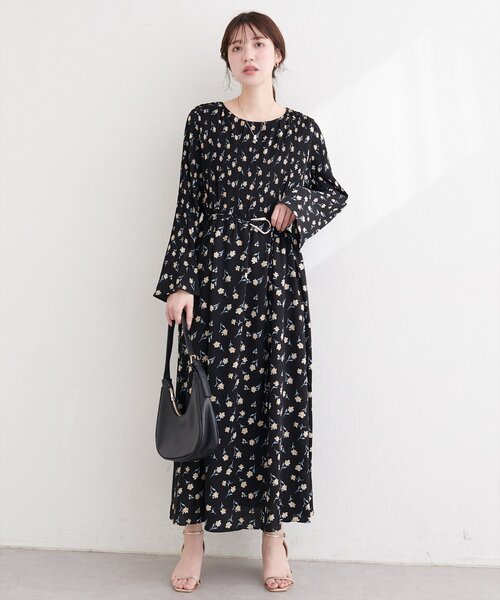 natural couture ワンピース 「osono」ベルト付きプリーツワンピース