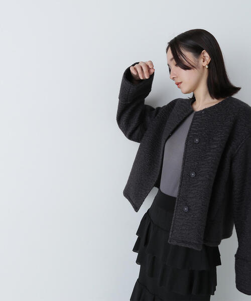 「NATURAL BEAUTY BASIC」 ノーカラージャケット SMALL チャコールグレー レディースの画像