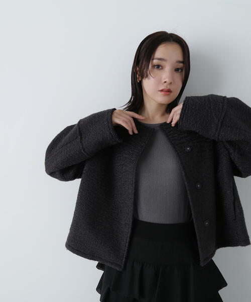 「NATURAL BEAUTY BASIC」 ノーカラージャケット SMALL チャコールグレー レディースの画像
