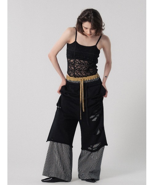 ELCHELE DISTRESSED HALF PANTS 36 ブラック ELCHELE（エルチェレ） ワイドパンツ ハーフパンツ パンツ 短パン