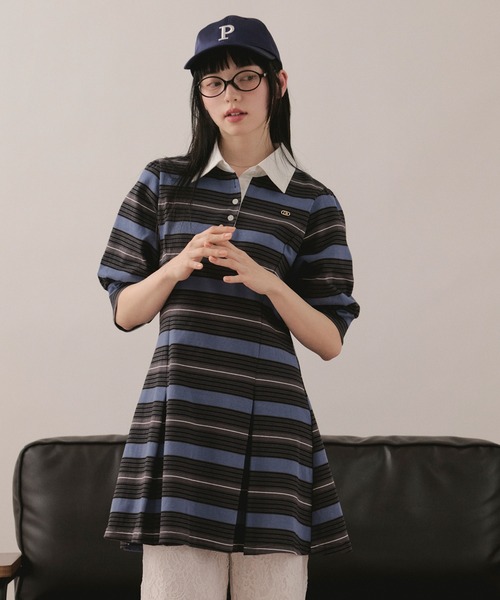 ポワpois ワンピ　square poodle onepiece loin nuit ワンピース striped polo onepiece / ストライプポロ