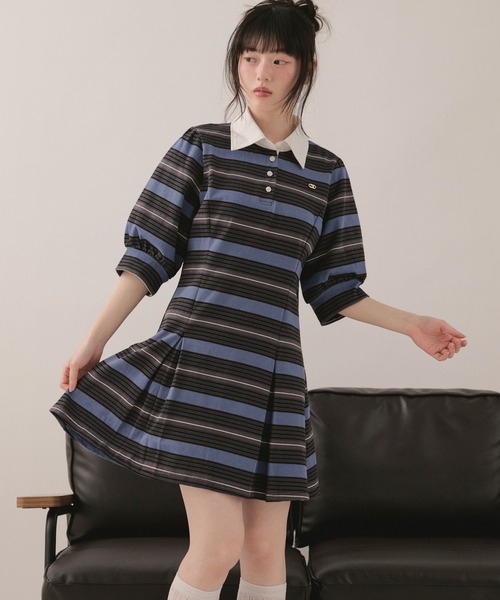 loin nuit ワンピース striped polo onepiece / ストライプポロ