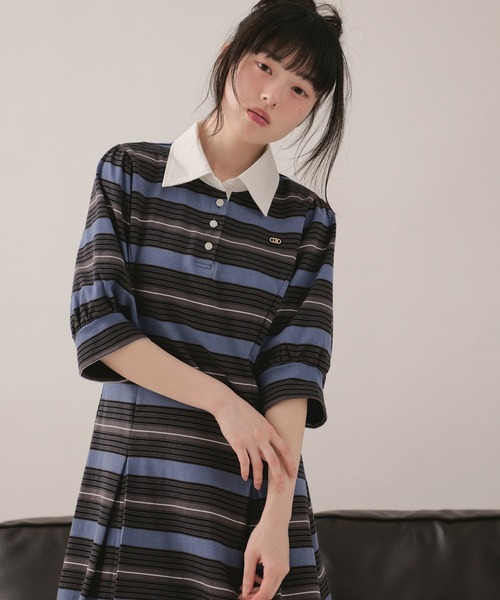 loin nuit ワンピース 夏 半袖 striped polo onepiece / ストライプ