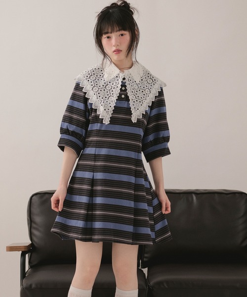 loin nuit ワンピース 夏 半袖 striped polo onepiece / ストライプ