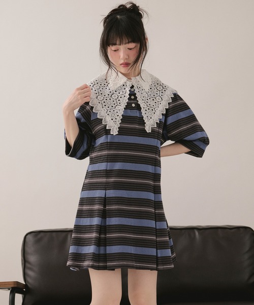 loin nuit ワンピース 夏 半袖 striped polo onepiece / ストライプ