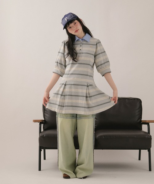 loin nuit ワンピース striped polo onepiece / ストライプポロ