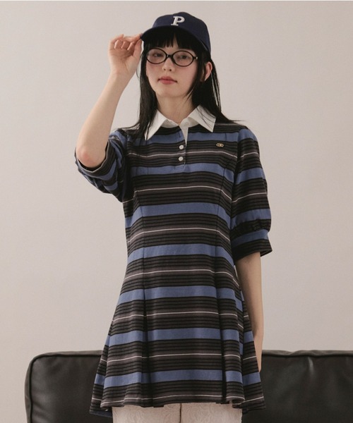 loin nuit ワンピース 夏 半袖 striped polo onepiece / ストライプ