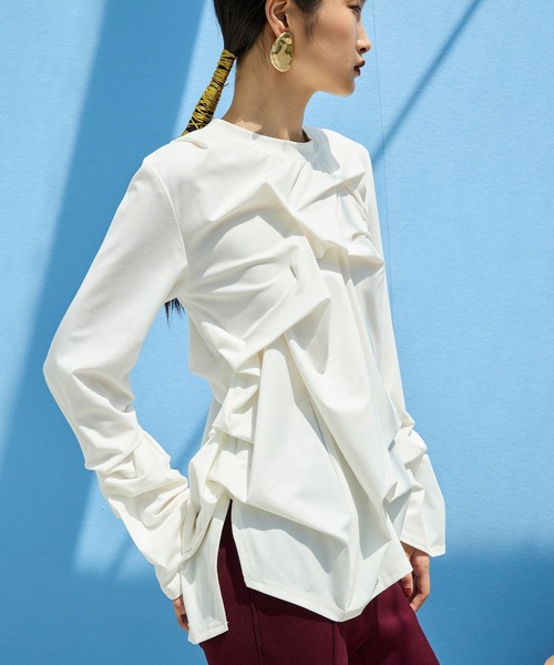 OMMO（オーエムエムオー） tシャツ TUCK DRAPE LONG SLEEVE TOP 
