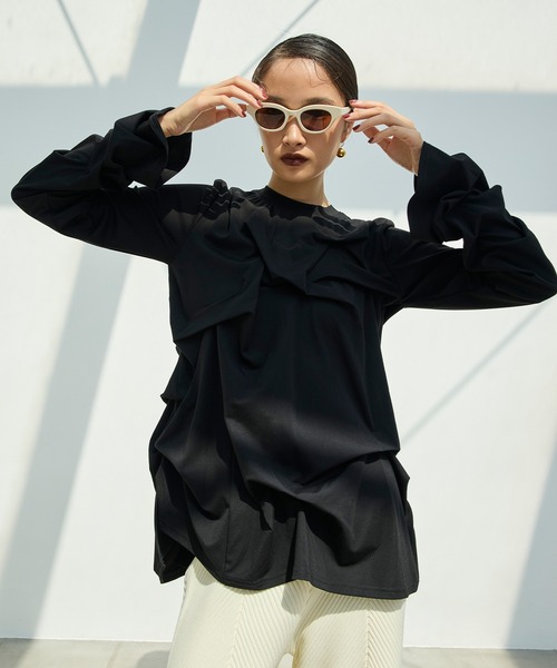 OMMO（オーエムエムオー） tシャツ TUCK DRAPE LONG SLEEVE TOP