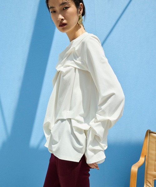 OMMO（オーエムエムオー） tシャツ TUCK DRAPE LONG SLEEVE TOP 