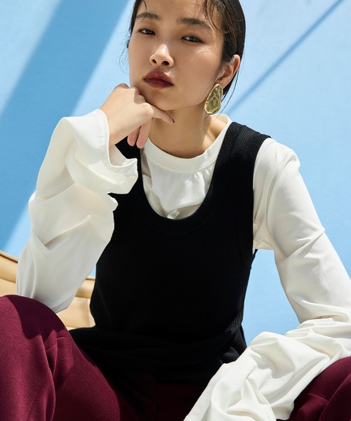OMMO（オーエムエムオー） tシャツ TUCK DRAPE LONG SLEEVE TOP