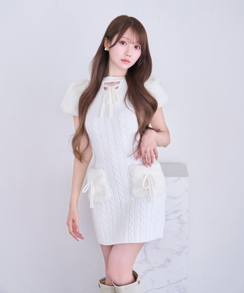 Rose Muse（ロゼミューズ） ワンピース 半袖 Fur point knit mini