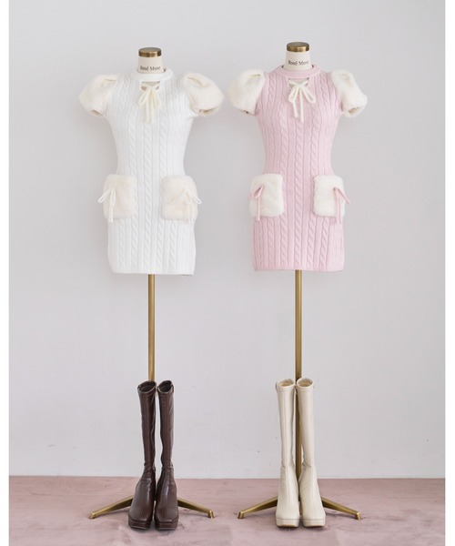 Rose Muse（ロゼミューズ） ワンピース 半袖 Fur point knit mini