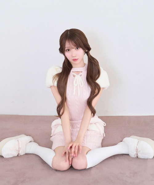 Rose Muse（ロゼミューズ） ワンピース 半袖 Fur point knit mini