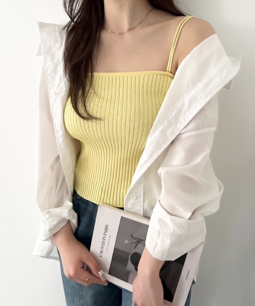 CLEA キャミソール 「全23色」ダブルストラップ スクエア リブ