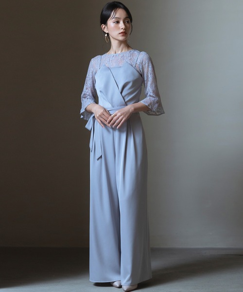 レースブラウス&amp;ベアトップジャンプスーツのセットアップ結婚式パンツドレス ガール GIRL レースブラウス&ベアトップジャンプスーツのセットアップ