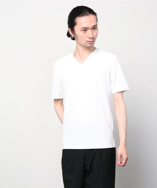 HIGH STREET∴RIPAモノグラムジャージVネックカットソー HIGH STREET tシャツ STREET∴RIPAモノグラムジャージVネック