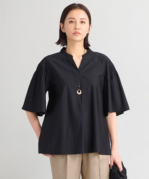 美品♡シクラス　フレアスリーブ カットソー　シャツ　ブラウス　黒 自由区 tシャツ 「XSサイズ〜/洗える」ストレッチシャーティング