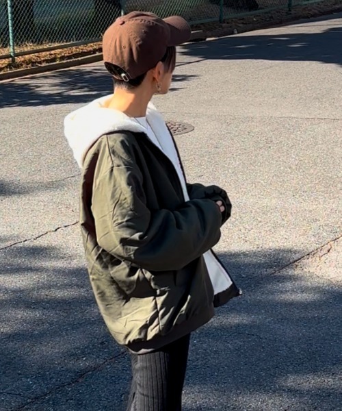 ブルゾン アウター 2way リバーシブル フードボアブルゾン レディース