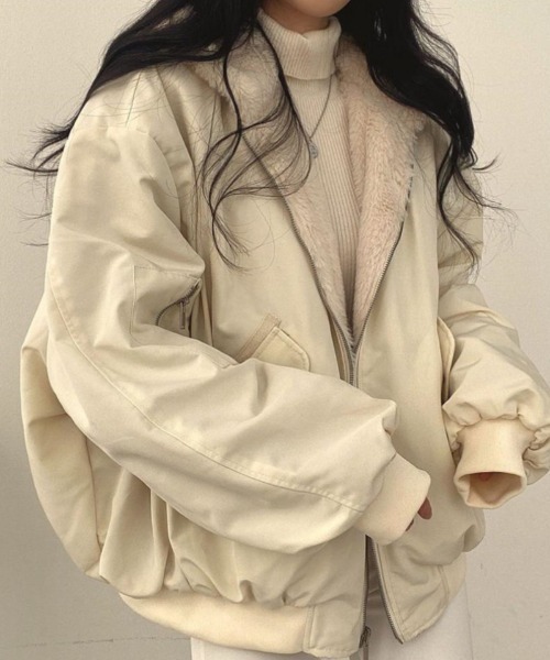 ブルゾン アウター 2way リバーシブル フードボアブルゾン レディース