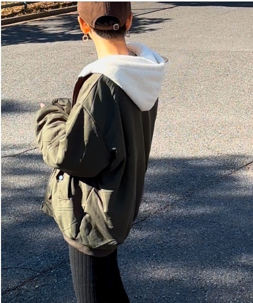 ブルゾン アウター 2way リバーシブル フードボアブルゾン レディース