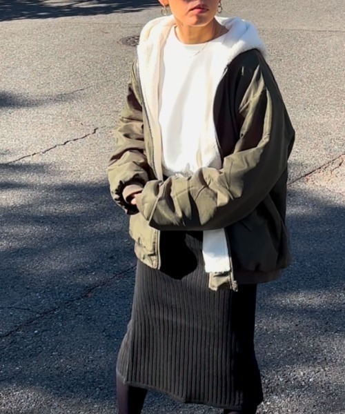 ブルゾン アウター 2way リバーシブル フードボアブルゾン レディース