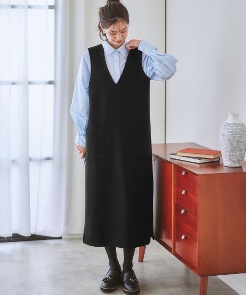 ニッセン（nissen） ジャンパースカート ウール調Vネックジャンパー