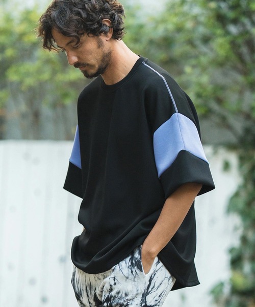 CAMBIO tシャツ mt8754- 袖切り替えポンチカットソー メンズ
