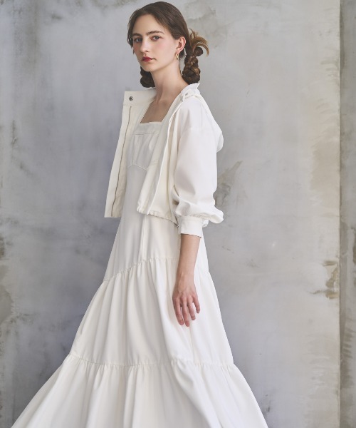 ティアード★ラッフル★ファイユ★ワンピース★ MARCHESA NOTTE AND COUTURE セットアップ クロップドフーディ＋ティアード