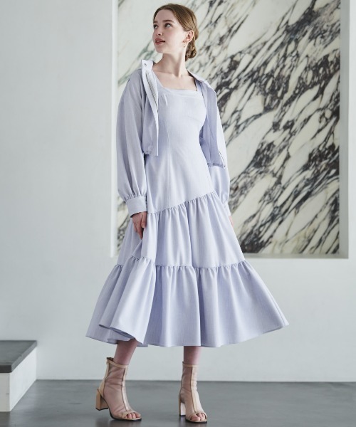 ティアード★ラッフル★ファイユ★ワンピース★ MARCHESA NOTTE AND COUTURE セットアップ クロップドフーディ＋ティアード