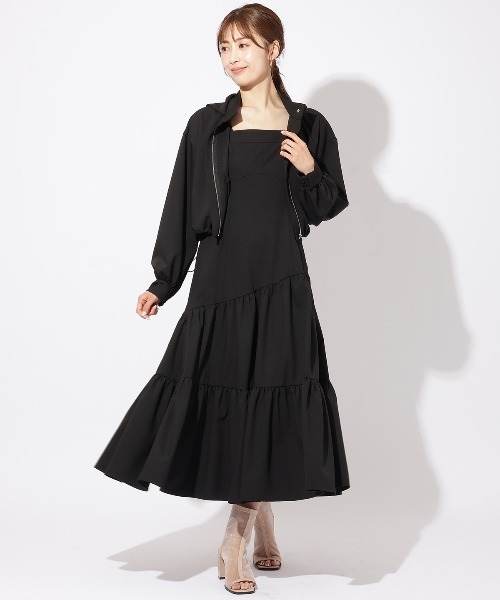 アンドクチュール　クロップドフーディ+ティアードワンピース　セットアップ AND COUTURE（アンドクチュール） セットアップ クロップドフーディ＋