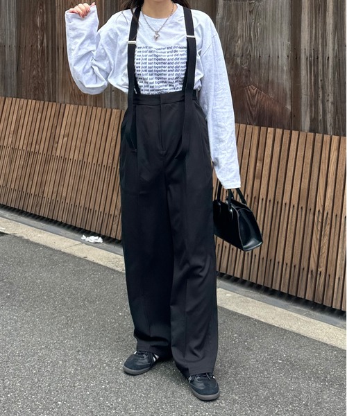 LE MORE スラックス パンツ サスペンダー付きハイウエストスラックス