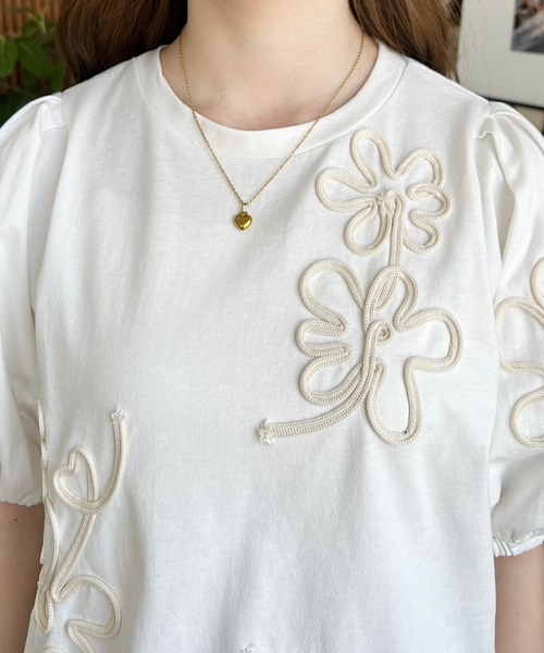 綿100％フラワーコード刺繍ドロップショルダーシャツブラウス 55-0120