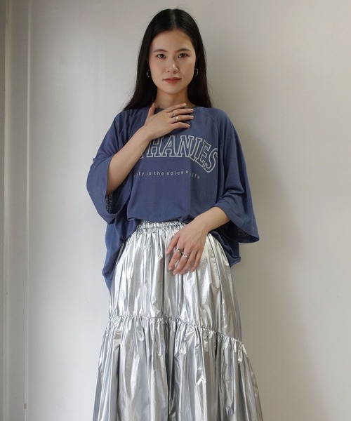 CORNERS tシャツ ロゴプリント入りシアートップス レディース