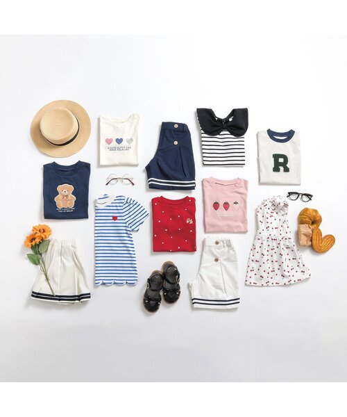 ECOLE チュニック apres les cours チュニック 肩リボンさくらんぼ・ハート柄